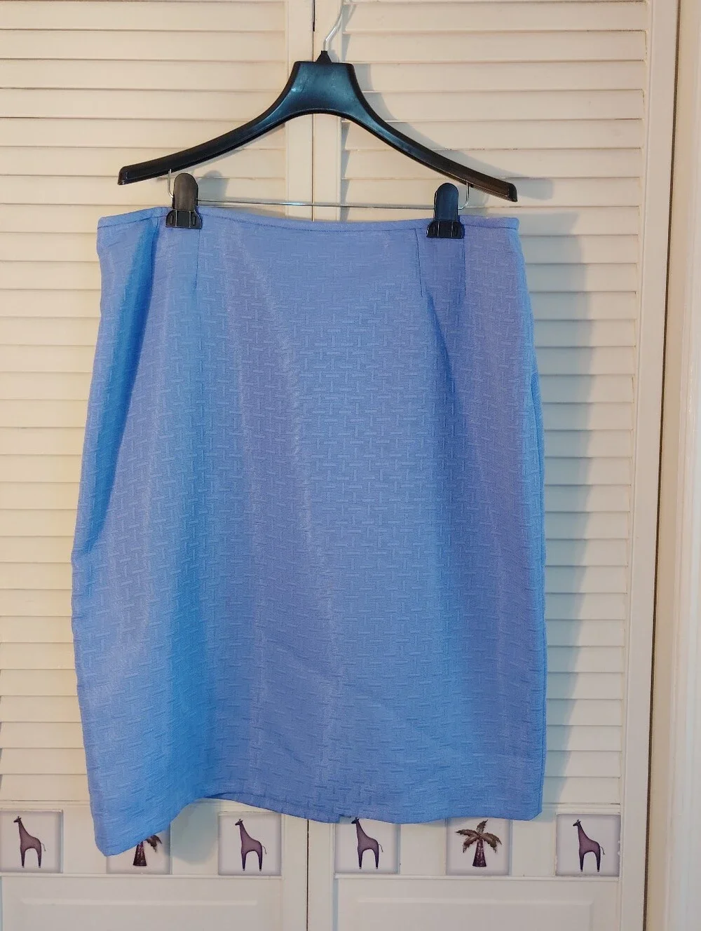 Kasper Light Blue Textured Skirt Set Jacket